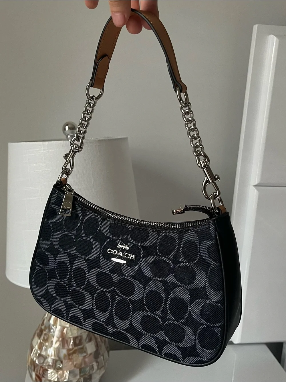 COACH Black Navy Signature Jacquard Shoulder Bag